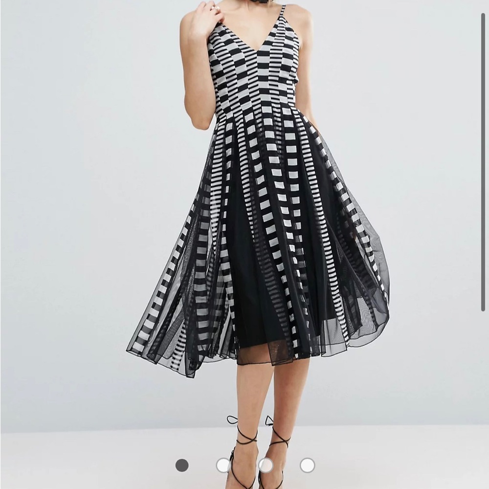 ISO ASOS Cami Stripe Mesh Fit and Flare Midi Dress 12 or 14